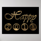 Frohes neues Jahr 2018 Schwarz-Gold-Typografie Poster (Vorne)