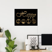 Frohes neues Jahr 2018 Schwarz-Gold-Typografie Poster (Heimbüro)