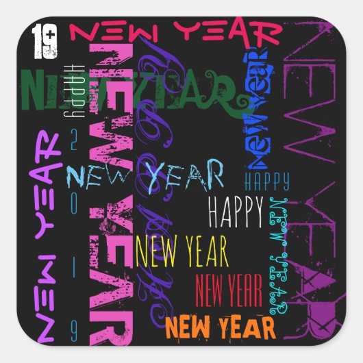 Frohes neues Jahr 2019 Pop Colors Square Sticker (Vorderseite)