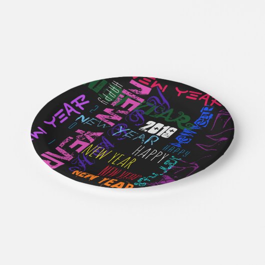 Frohes neues Jahr 2019 Pop-Farbenpapier Pappteller (Schrägansicht)