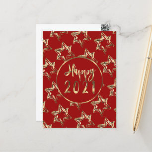 Frohes neues Jahr 2021 Elegante Imitate Gold Stars Feiertagspostkarte