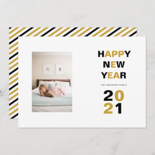 Frohes neues Jahr 2021 Goldbarren, schwarzes Typog Feiertagskarte