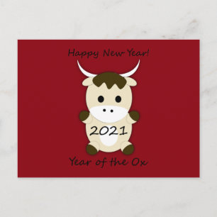 Frohes neues Jahr 2021 Jahr des Ochsen Postkarte
