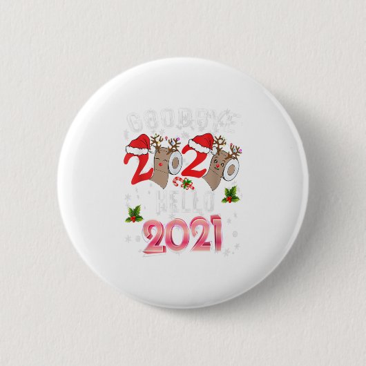 Frohes neues Jahr 2021 Rentier Face Mas Button (Vorderseite)