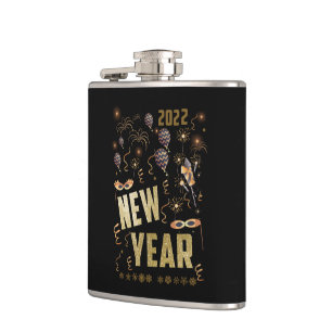 Frohes neues Jahr 2022, Holiday Gold Glitzer Festi Flachmann