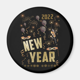 Frohes neues Jahr 2022, Holiday Gold Glitzer Festi Magnet