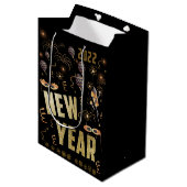 Frohes neues Jahr 2022, Holiday Gold Glitzer Festi Mittlere Geschenktüte (Vorderseite Schrägansicht)