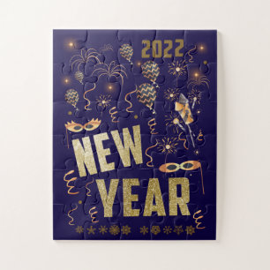 Frohes neues Jahr 2022, Holiday Gold Glitzer Festi Puzzle