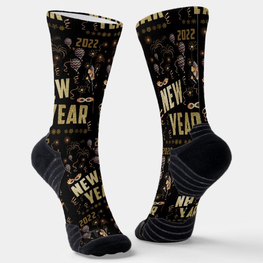 Frohes neues Jahr 2022, Holiday Gold Glitzer Festi Socken (Gewinkelt)