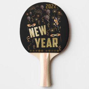 Frohes neues Jahr 2022, Holiday Gold Glitzer Festi Tischtennis Schläger