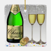 Frohes neues Jahr 2022 Weinflasche Keramikornament (Rückseite)