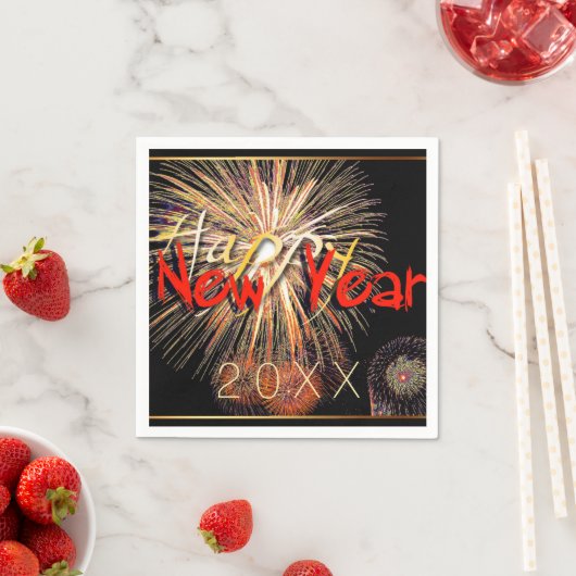 Frohes neues Jahr 2023 Feuerwerke in rotem Papier Serviette (Beispiel)