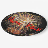 Frohes neues Jahr 2023 Feuerwerke in roter Papierp Pappteller (Schrägansicht)