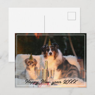 Frohes Neues Jahr 2023 Hunde-Foto-Script Urlaub  Feiertagspostkarte