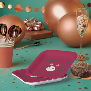 Frohes neues Jahr 2023 Jahr des Kaninchens Pappteller