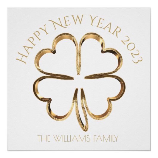 Frohes neues Jahr 2023 oder Ihr Text Vierblättrige Poster (Vorderseite)