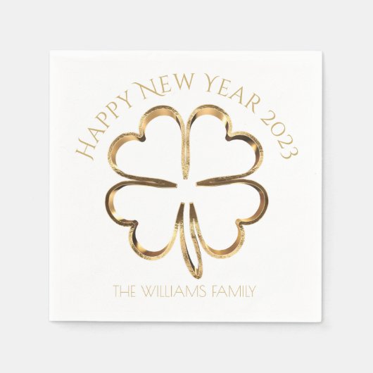 Frohes neues Jahr 2023 oder Ihr Text Vierblättrige Serviette (Vorderseite)