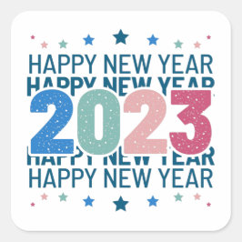 Frohes Neues Jahr 2023 Quadratischer Aufkleber