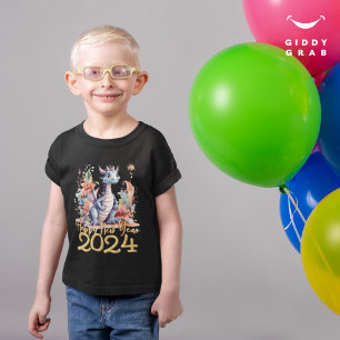 Frohes neues Jahr 2024 chinesischer Drache Schwarz T-Shirt