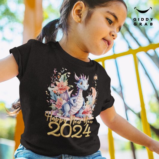 Frohes neues Jahr 2024 chinesischer Drache Schwarz T-Shirt