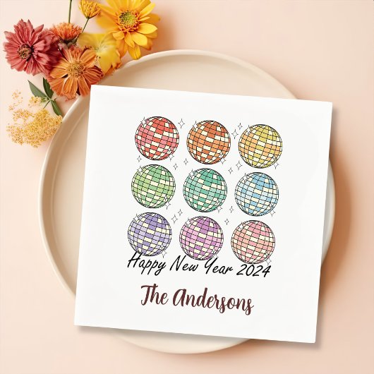 Frohes neues Jahr 2024 Disco Ball Neues Jahr Serviette