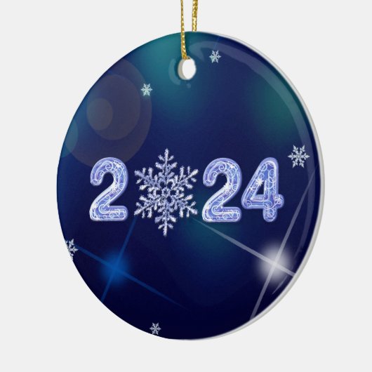 Frohes neues Jahr 2024 Eisanzahl und Schneeflocke Keramik Ornament (Links)