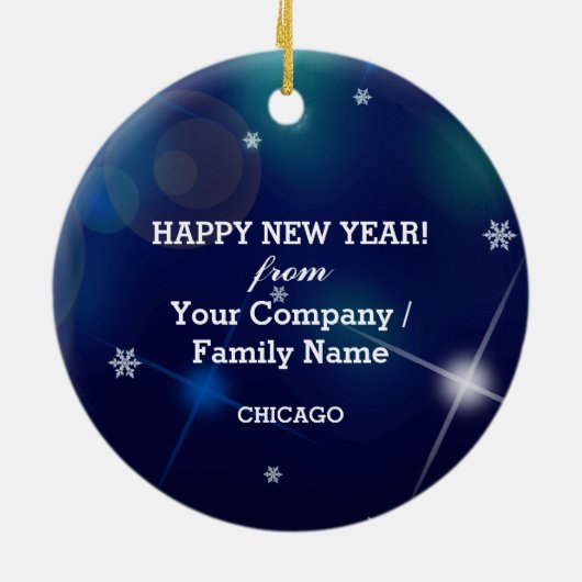 Frohes neues Jahr 2024 Eisanzahl und Schneeflocke Keramik Ornament (Hinten)