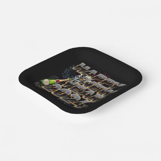 Frohes neues Jahr 2024 Elegantes Silvesterfest-Par Pappteller (Gewinkelt)