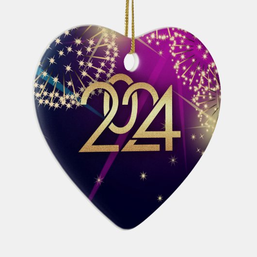 Frohes neues Jahr 2024 Herzform Keramik Ornament (Rechts)