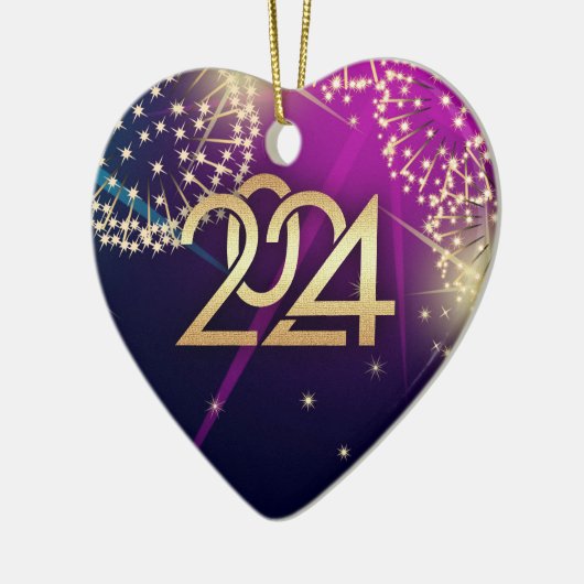 Frohes neues Jahr 2024 Herzform Keramik Ornament (Links)