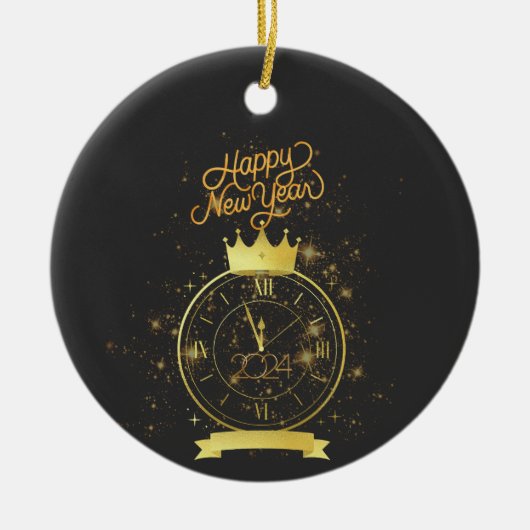 Frohes neues Jahr 2024 Keramik Ornament (Vorne)