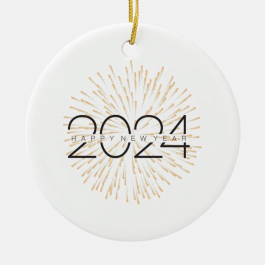 Frohes Neues Jahr 2024 Keramik Ornament (Vorne)