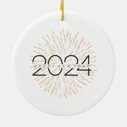 Frohes Neues Jahr 2024 Keramik Ornament (Hinten)