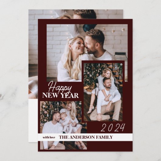 Frohes neues Jahr 2024 | Moderne Ferienkarte Einladung (Vorne/Hinten)