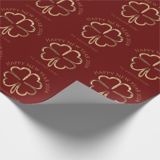 Frohes neues Jahr 2024 oder Ihr Text Vierblättrige Geschenkpapier (Ecke)