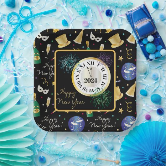 Frohes neues Jahr 2024 Pappteller (Party)