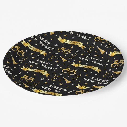 Frohes neues Jahr 2024 Pappteller (Schrägansicht)