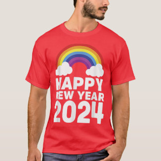 Frohes neues Jahr 2024 Regenbogenwolken Chinesisch T-Shirt