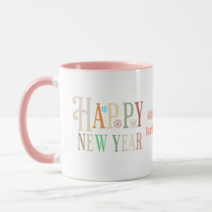 Frohes neues Jahr 2024 Silvester Farbenfrohe Retro Tasse