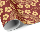 Frohes neues Jahr 2024 unter den Sakura-Bäumen-Blu Geschenkpapier (Rolleneckpunkt)