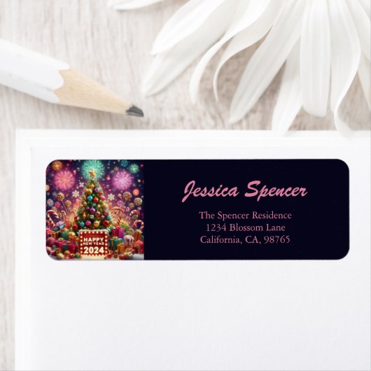 Frohes neues Jahr 2024 Weihnachtsbaum-Rücksendeadr (Insitu)