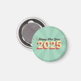 Frohes neues Jahr 2025 3d Groovy Retro Text Magnet