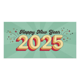 Frohes neues Jahr 2025 3d Groovy Retro Text Poster