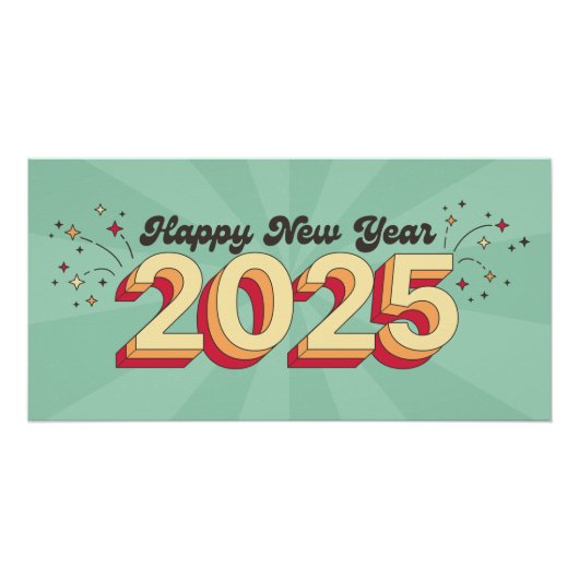 Frohes neues Jahr 2025 3d Groovy Retro Text Poster (Vorderseite)
