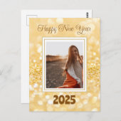 Frohes neues Jahr 2025 Eleganter Glitzer Postkarte (Vorne/Hinten)