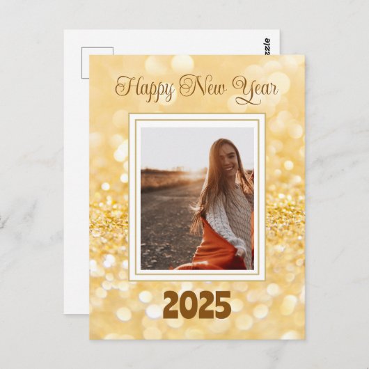 Frohes neues Jahr 2025 Eleganter Glitzer Postkarte (Vorne/Hinten)