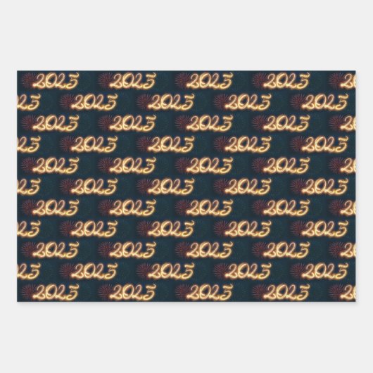 Frohes neues Jahr 2025 funkelnde Feuerwerke Geschenkpapier Set (Vorderseite 3)