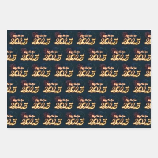 Frohes neues Jahr 2025 funkelnde Feuerwerke Geschenkpapier Set (Vorderseite 2)