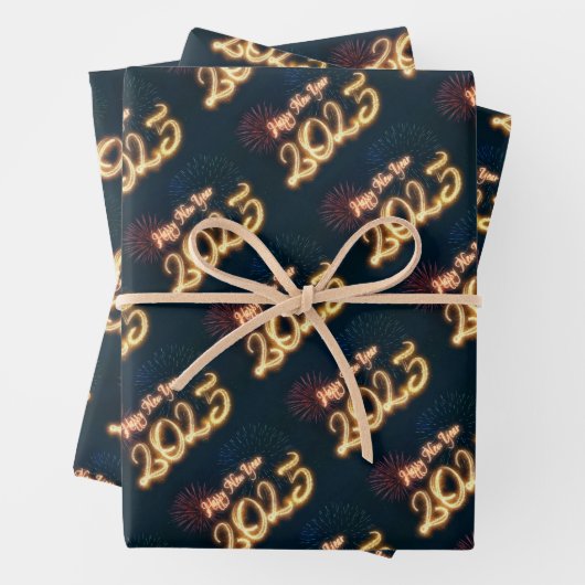 Frohes neues Jahr 2025 funkelnde Feuerwerke Geschenkpapier Set (Beispiel)