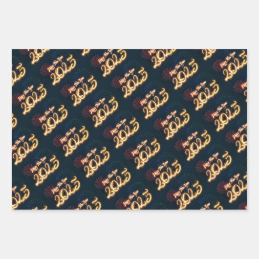 Frohes neues Jahr 2025 funkelnde Feuerwerke Geschenkpapier Set (Vorderseite)